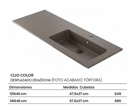 LAVABO CLIO INTEGRADO DE RESINA MINERAL DESPLAZADO COLOR